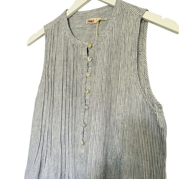 Faherty Isha Dress Linen Blue Mini Stripe Size S NEW - Picture 7 of 16